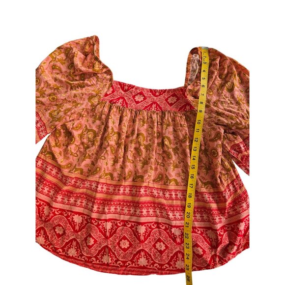 Rusttydustty Womens 1XL Peasant Top Boho Style Red & Orange Paisley Print - Picture 7 of 7